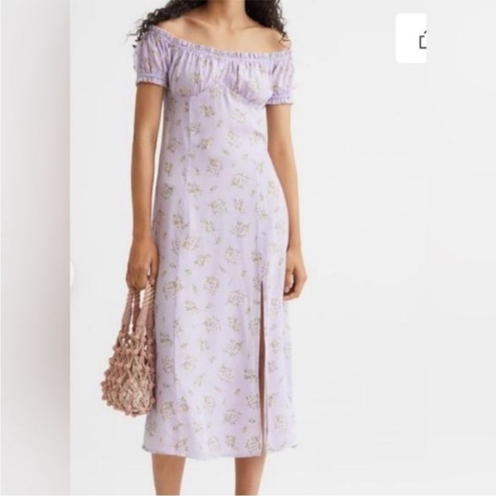 NWT H&M Pastel Purple Floral MIDI Dress Size Small